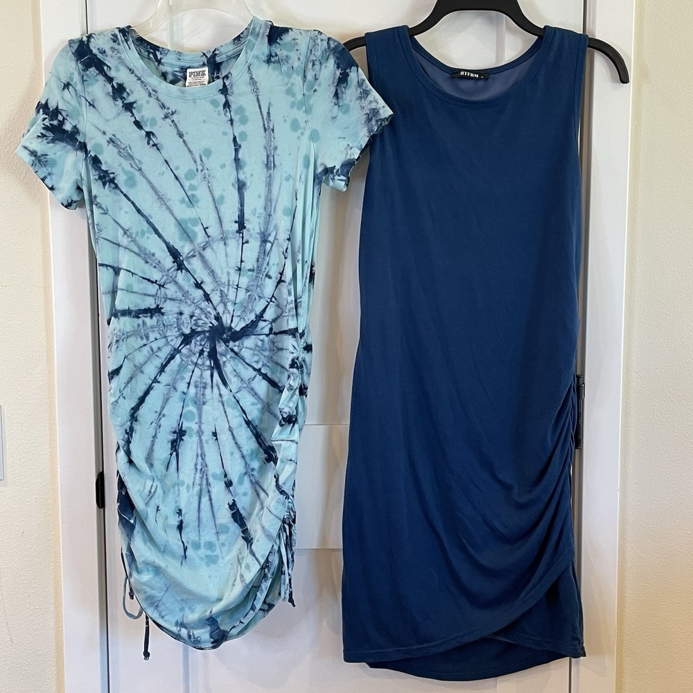 BOGO Ruched Blue Dress - VS PINK‎ Tie Dye Short Sleeve, BTFBM Sleeveless Lined M